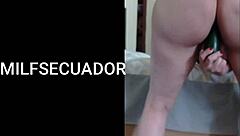 Latina milf uses cucumber for solo ass play