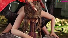 Aerith Emotionally Serves Two Werewolves With Deepthroat And Anal In Final Fantasy 3D