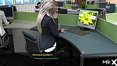 She shows her ass to the boss in hentai anime.