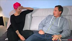 oh wow, this crazy pink hair milf is getting cum all over from a random street dick!