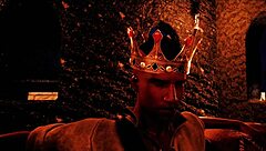 A naive king in 3D cartoon fantasy with big ass burglar