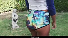 August ames gives blowjob aggressively!