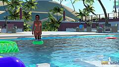 Blonde Shemale Fucks Horny Redhead In Pool