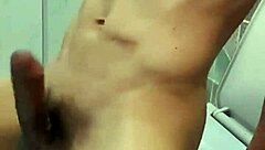 Gay guy lifts cum with his mouth in intense oral action