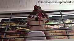 Laura, the sexy milf, performs bondage blowjob and fucking in high heels and fishnet