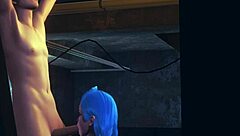 Jinx gives an uncensored blowjob in league of legends hentai