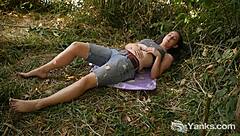 Yanks Honey Michelle Fingers Her Nipples to Orgasm Outdoors! Climax Under Tan Lines!
