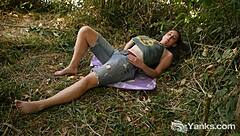 Yanks Honey Michelle Fingers Her Nipples to Orgasm Outdoors! Climax Under Tan Lines!