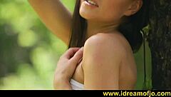 Brunette enjoys solo time in woods