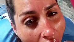 The blonde slut gives blowjob to friend, swallowing cum like liquid lunch.