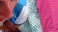 The blonde slut gives blowjob to friend, swallowing cum like liquid lunch.