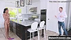 Petite Ebony Teen Slammed in Kitchen!