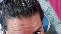 The blonde slut gives blowjob to friend, swallowing cum like liquid lunch.