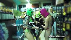 post heist group with bikini friends