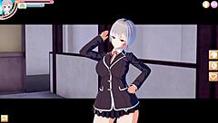 Feisty big-breasted JK Asami gets tit massage and blowjob in 3D hentai