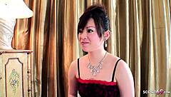 Japanese teen 18+ feels intense pleasure in sloppy threesome sex with deep creampie, clothes ripped and dripping wet