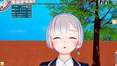 Feisty big-breasted JK Asami gets tit massage and blowjob in 3D hentai