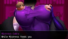 mistress's lactating boobs get sucked on in hentai game, milk flowing everywhere