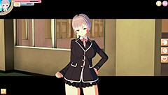 Feisty big-breasted JK Asami gets tit massage and blowjob in 3D hentai