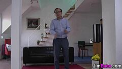 Young European Teen Tugs Old Man's Cock with Handjob and Oral