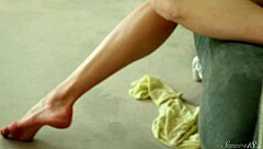 Sexy ballerina seduces with her flexible body and small tits on couch.