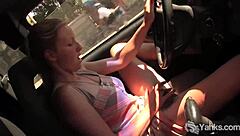 Nasty Aden fingers herself wild in a public car