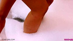 The sexy teen 18+ brunette says, 'Look at my perfect body in the bath'