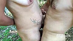 amateur couple enjoys a hike in the forest
