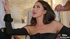 Lady boss seduces assistants for office dp threesome