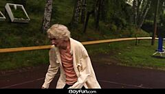 Outdoor blowjob leads to indoor twink bareback fuck