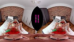 Two blonde elves in uniform give blowjobs and doggystyle in bisexual threesome for Christmas