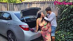 Stepmom fucks young guy in car