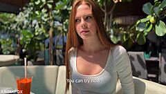 Redhead explores pleasure with toys in public