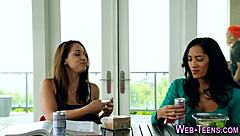 latina teen 18+ tastes lesbian pleasures with petite skinny babe in high definition