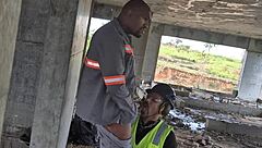 Public bareback gay sex in construction site