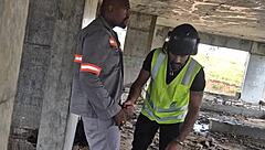 Public bareback gay sex in construction site