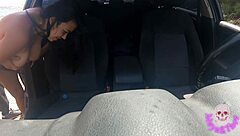 Big tits babe fucks stranger in car!