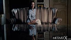 Cute Freckled Brunette Masturbates In Long Socks