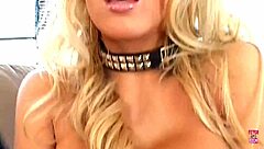 Blonde With Big Tits in Black Outfit Gets Cum in Mouth During Intense Threesome Blowjob