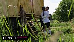 Two Brunettes Threesome Doggystyle Blowjob!