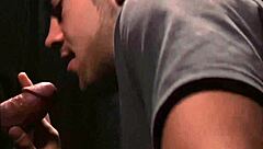 Stepdad puts his dick in the glory hole and luckily its his stepson whos sucking it behind - myfamilydick