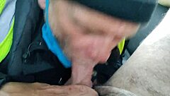 Backseat uncut fun with swallowing cum in the car amateurs!