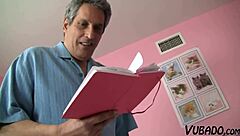 black haired stepdaughter takes cum all over her face after wild session with older man