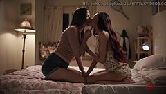 sabina rouge and madi meadows in a close-up lesbian study, fingering and tribbing with natural tits and oral play.