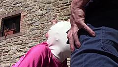 Petite latina laura gives outdoor blowjob in heels, receiving facial cumshot