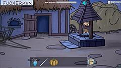 Fuckerman completes gameplay by cumming on Ella.