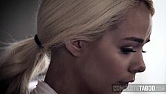 Kinky teen 18+ receives facial cumshot in bdsm threesome