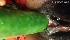 Cyndy feels intense pleasure from cucumber fuck leading to squirt