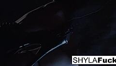 Shyla gets into her smoking fetish, showing off her big tits and ass