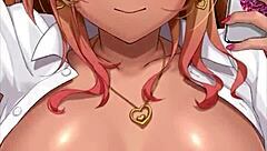 Beautiful anime babe with big cans studying in the classroom